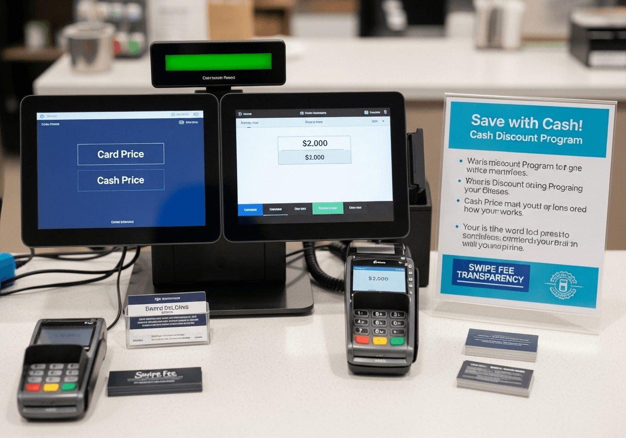 Cash discount program signage and setup in a retail business