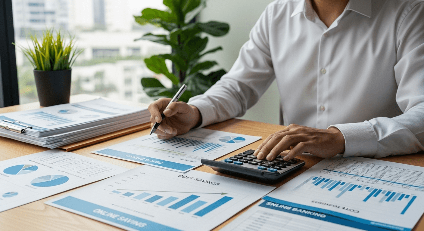 Business owner analyzing payment processing statement line items