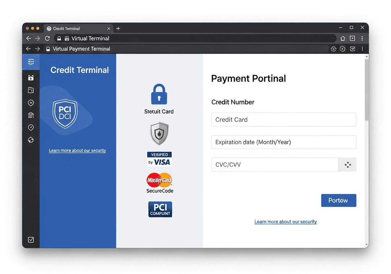 Virtual terminal payment interface on a laptop for remote payment processing
